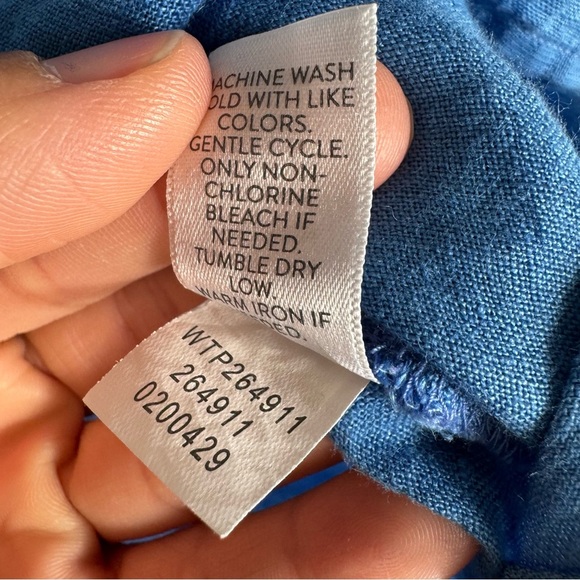 J JILL 100% linen blue Boho blouse puff sleeve boho top oversized loose fit XS - Picture 6 of 10